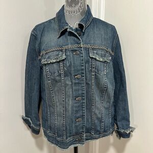 Talbots Petite Womens Sz: 18W Stretch Denim Jean Jacket Frayed Hem Front Pocket.